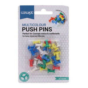 Concept SE-STATIONERY Concept Coloured Push Pins 30 Pack SG Education