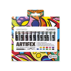 Elements ART-ACRYLICS & WATERCOLOUR Elements Artifex Soft Brush Acrylic Markers Classic Colors 12 Pack SG Education