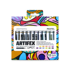 Elements ART-ACRYLICS & WATERCOLOUR Elements Artifex Soft Brush Acrylic Markers Pastel Colors 12 Pack SG Education