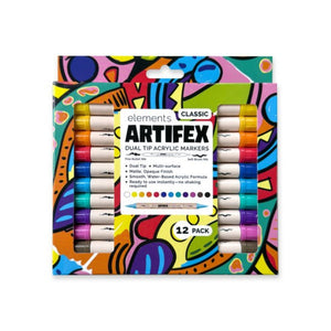Elements ART-ACRYLICS & WATERCOLOUR Elements Artifex Twin Tip Acrylic Markers 12 Pack SG Education