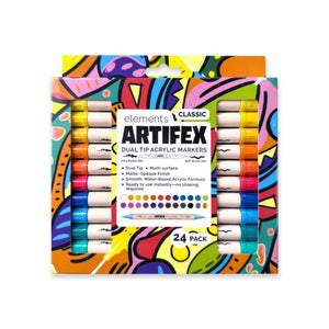 Elements ART-ACRYLICS & WATERCOLOUR Elements Artifex Twin Tip Acrylic Markers 24 Pack SG Education