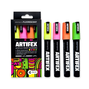 Elements ART-PENCILS PENS & MARKERS Elements Artifex Acrylic Paint Markers 4 x 5-6mm Fluorescent Set SG Education