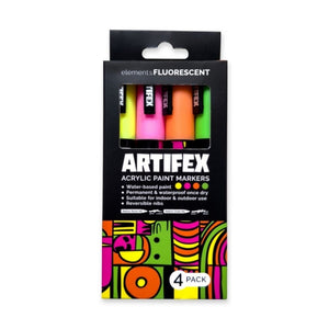 Elements ART-PENCILS PENS & MARKERS Elements Artifex Acrylic Paint Markers 4 x 5-6mm Fluorescent Set SG Education