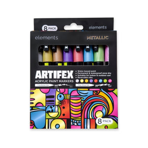 Elements ART-PENCILS PENS & MARKERS Elements Artifex Acrylic Paint Markers 8 x 2-3mm Metallic Set SG Education