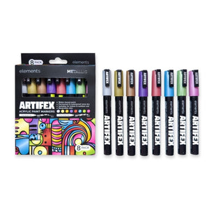 Elements ART-PENCILS PENS & MARKERS Elements Artifex Acrylic Paint Markers 8 x 2-3mm Metallic Set SG Education