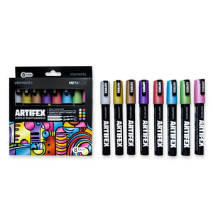 Elements ART-PENCILS PENS & MARKERS Elements Artifex Acrylic Paint Markers 8 x 5-6mm Metallic Set SG Education