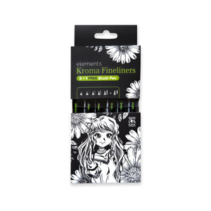 Elements ART-PENCILS PENS & MARKERS Elements Kroma Fineliners 5 Pack + 1 Brush Pen SG Education
