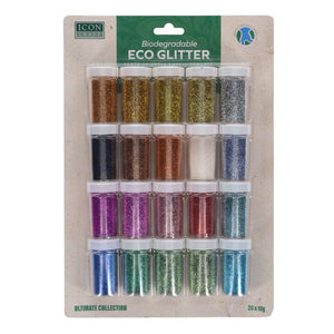 Icon Biodegradable ECO Glitter 10g 20 Colours SG Education