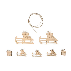 Rayher Rayher Wooden Decoration Sleigh & Presents 7 Pack SG Education