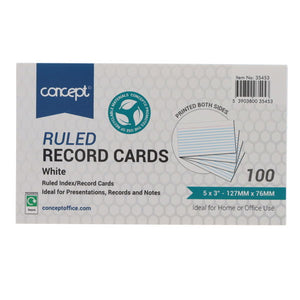 SG Education Concept 5x3inch Ruled Record Cards White 100 Pack SG Education