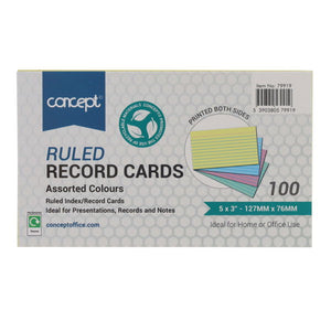 SG Education Concept Ruled Record Cards 5"x3" - Colour - 100 Pack SG Education