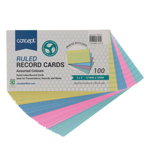 SG Education Concept Ruled Record Cards 5"x3" - Colour - 100 Pack SG Education