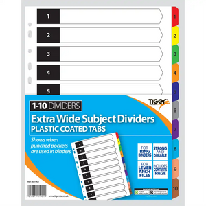 SG Education Tiger A4 Extra Wide 1 - 10 Subject Dividers SG Education