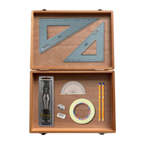 SG Education Wooden Box with 2 Part Compass, Tape & Uni Set Square SG Education