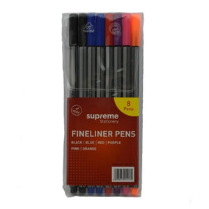 Supreme ART-PENCILS PENS & MARKERS Supreme Fineliners Assorted Colours 8 Pack SG Education