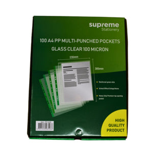 Supreme Supreme A4 Punched Pocket Clear 100mic - 100 Pack SG Education