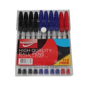 Supreme Supreme Ballpoint Pens Assorted 10 Pack SG Education
