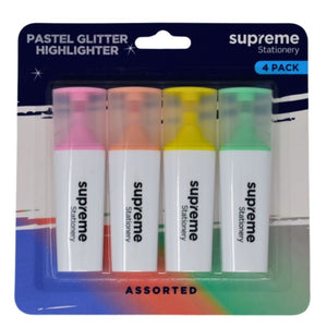Supreme Supreme Highlighter 4 Pack Assorted Glitter Colours SG Education