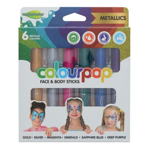World of Colour ART-Seasonal World of Colour Colourpop Face & Body Paint Sticks Metallics 6 Pack SG Education