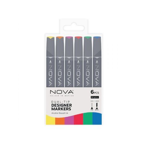 Picture of Nova Designer Markers, Set of 6 with dual tip  RAINBOW