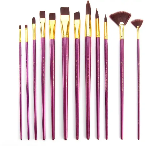 Picture of Royal & Langnickel Long Handle Burgundy Taklon Brush Set of 12