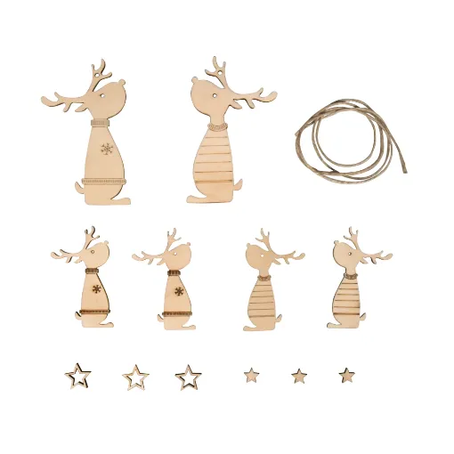 Picture of Rayher Wooden Decoration Reindeer & Stars (Pack of 12)