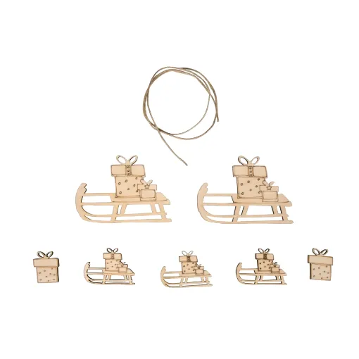 Picture of Rayher Wooden Decoration Sleigh & Presents (Pack of 7)