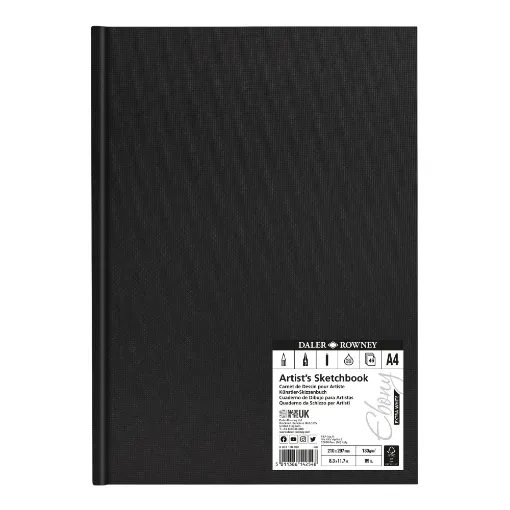 Picture of Daler Rowney Ebony Sketchbook Extra White Hardback 130g A4 Potrait - 46 Sheets