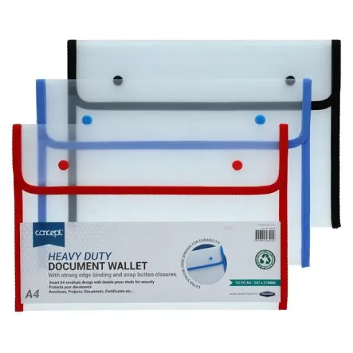 Picture of Concept Heavy Duty Button Document Wallet A4 Assorted Colours